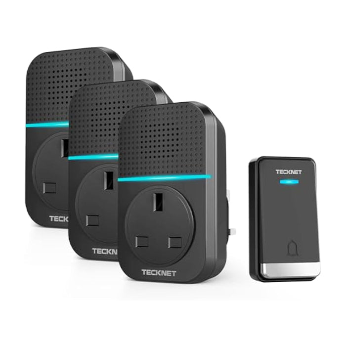TECKNET Self-Powered Doorbell with 3 Receivers, IP65 Waterproof 1300ft Wireless Doorbell with 60 Chimes