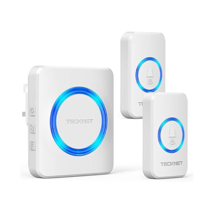 TECKNET Wireless Doorbell with 2 Push Buttons, Cordless IP65 Waterproof Door Bells Chime Kit