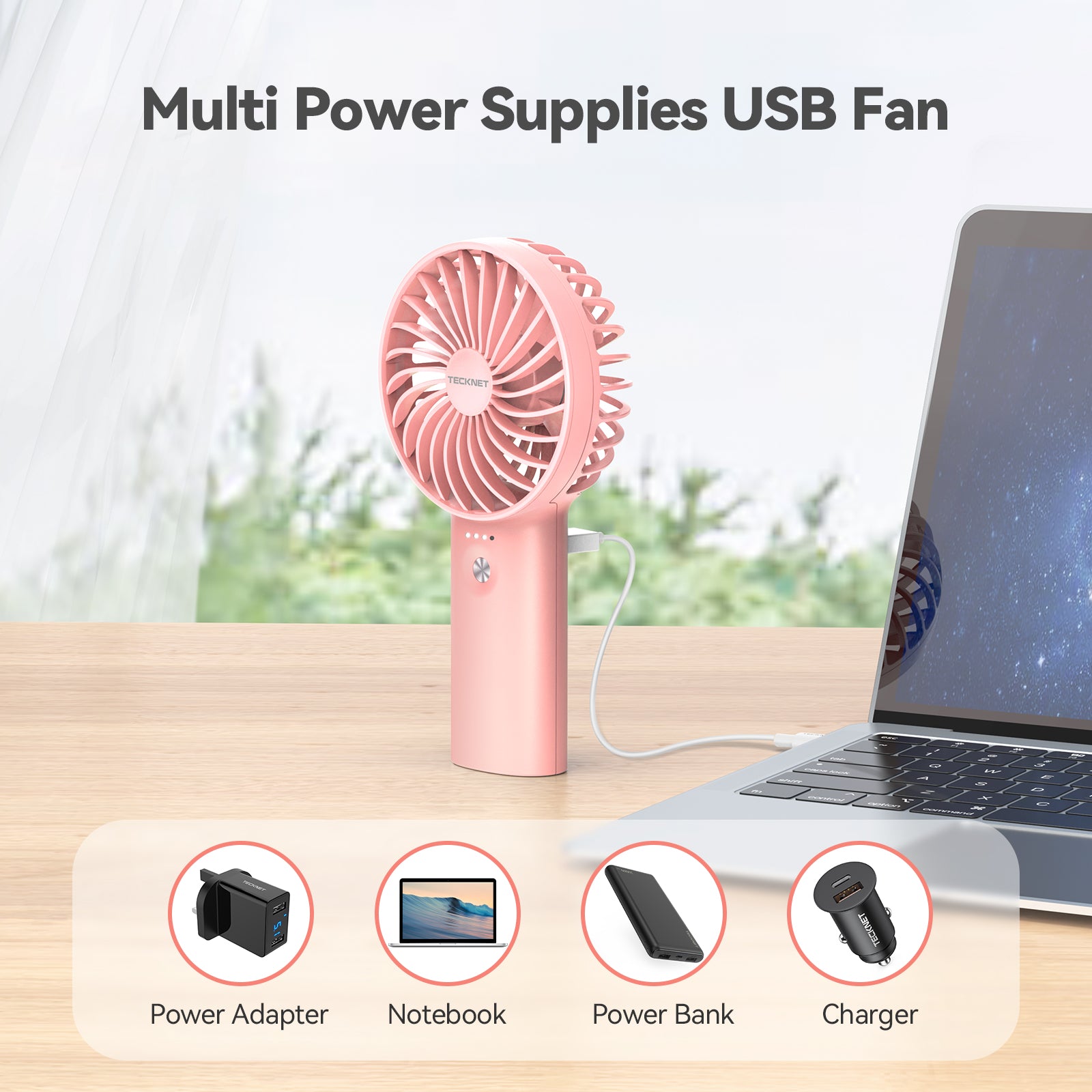 TECKNET Handheld Fan, 2-in-1 Mini Fan with Rechargeable 5200mAh Power Bank