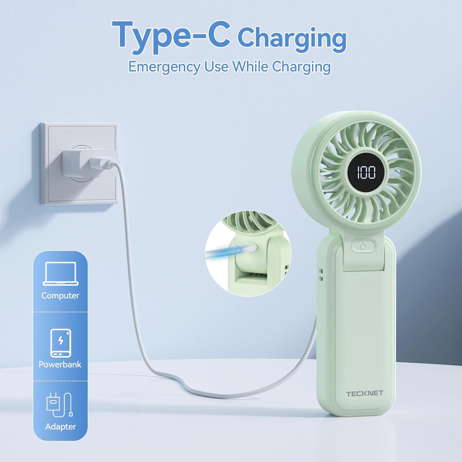 TECKNET Rechargeable Handheld Fan with 5000mAh