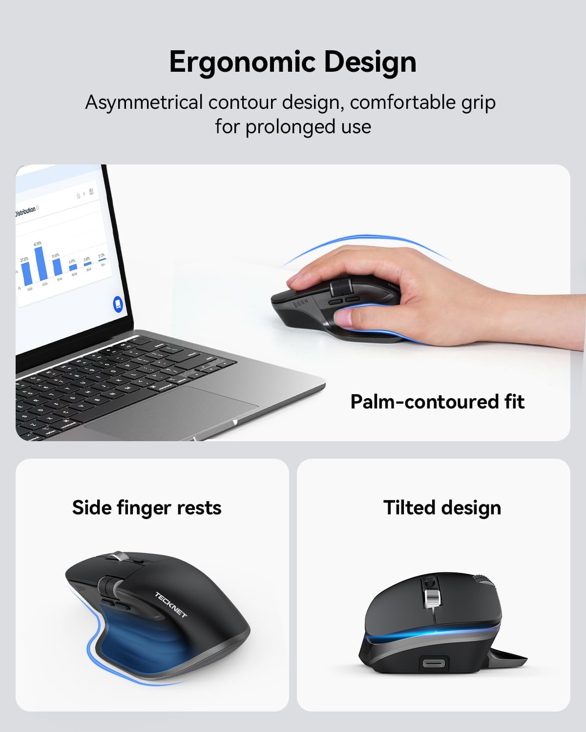 TECKNET Bluetooth Mouse, Wireless Mouse with Thumb Scroll