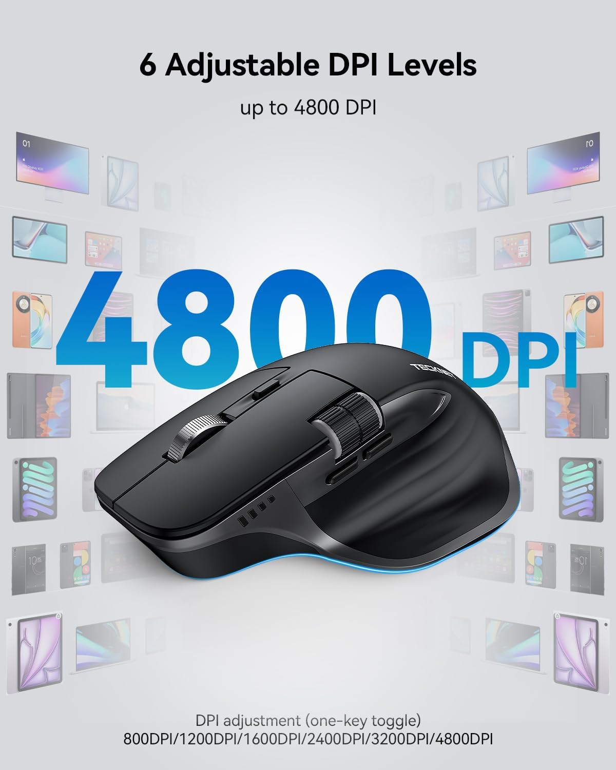 TECKNET Bluetooth Mouse, Wireless Mouse with Thumb Scroll