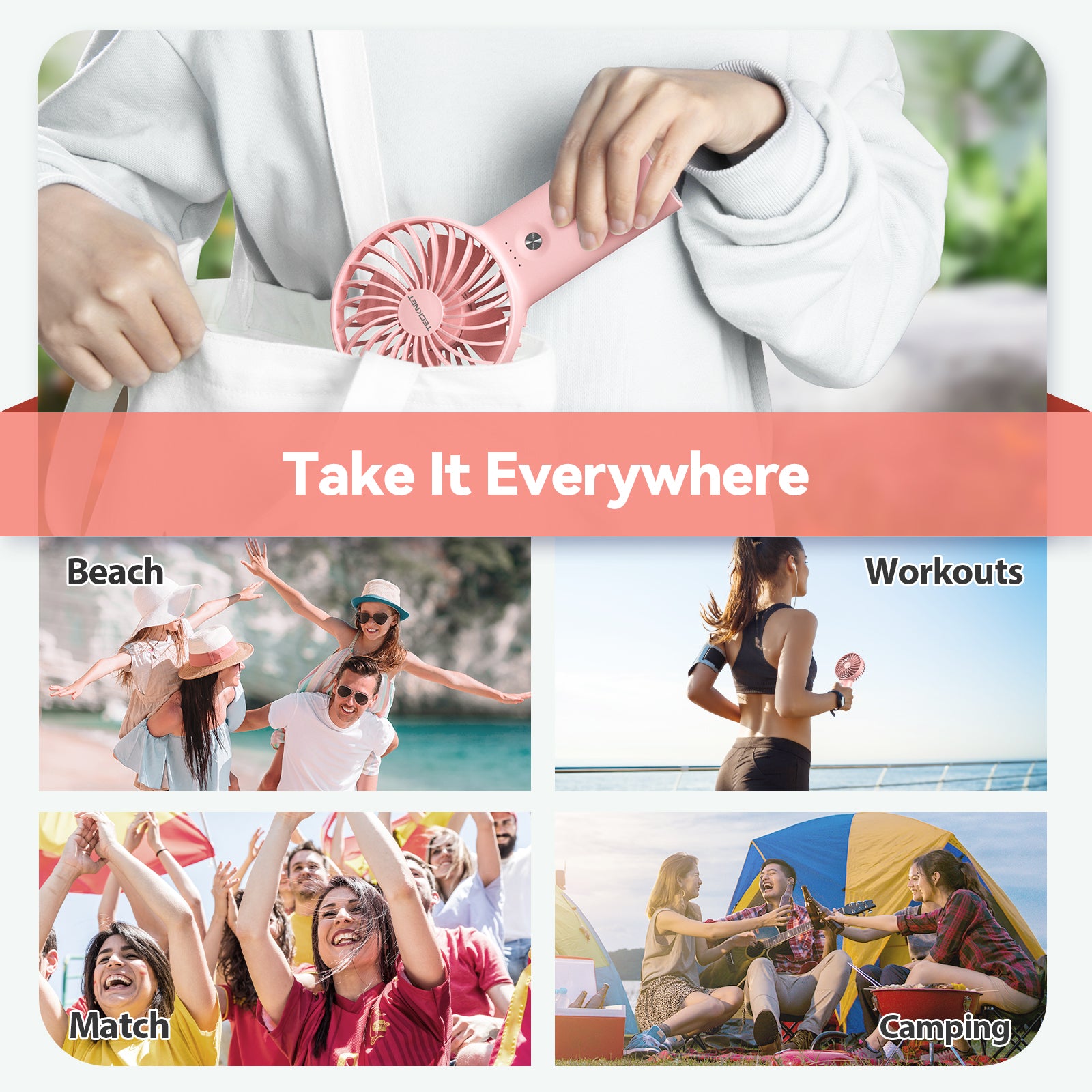 TECKNET Handheld Fan, 2-in-1 Mini Fan with Rechargeable 5200mAh Power Bank