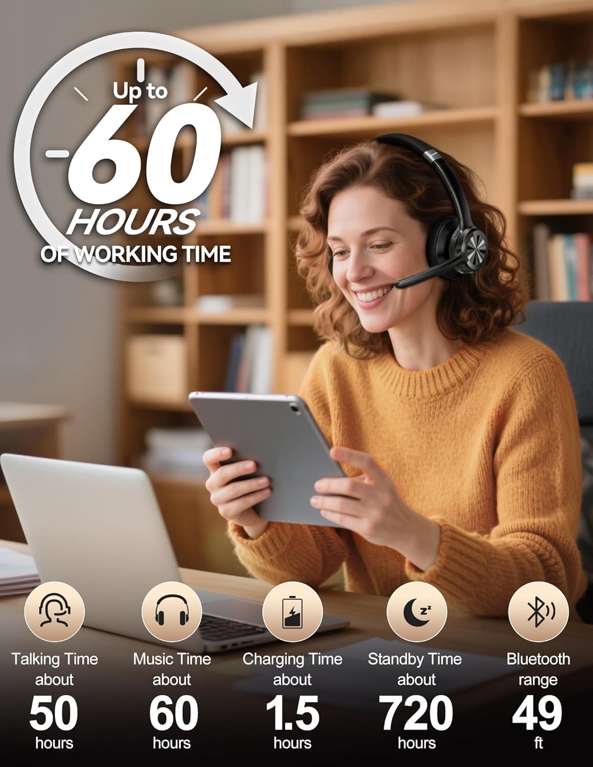 TECKNET Bluetooth Headset with Microphone Noise Cancelling