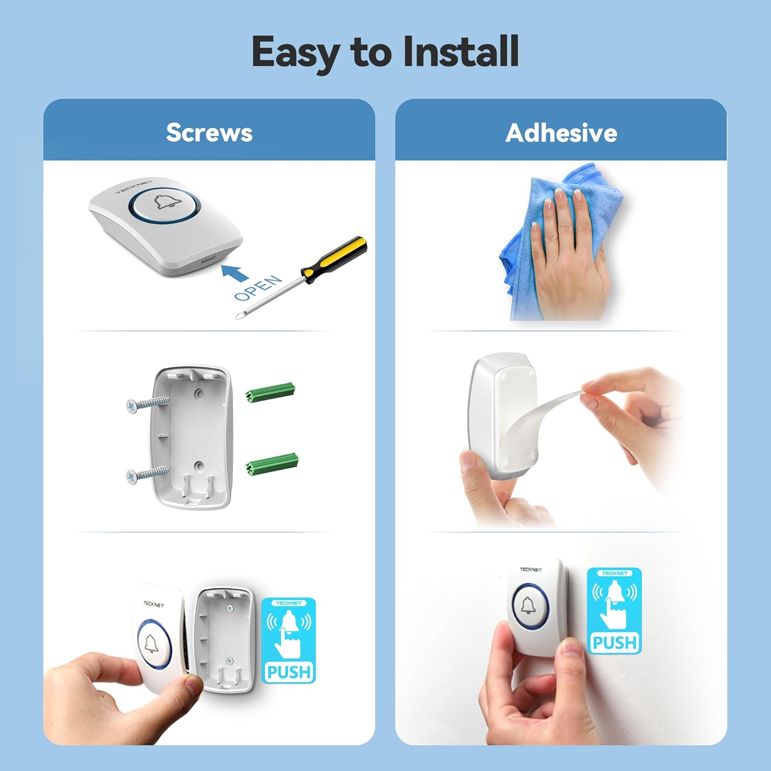 TECKNET Plug in Wireless Doorbell with 2 Receivers