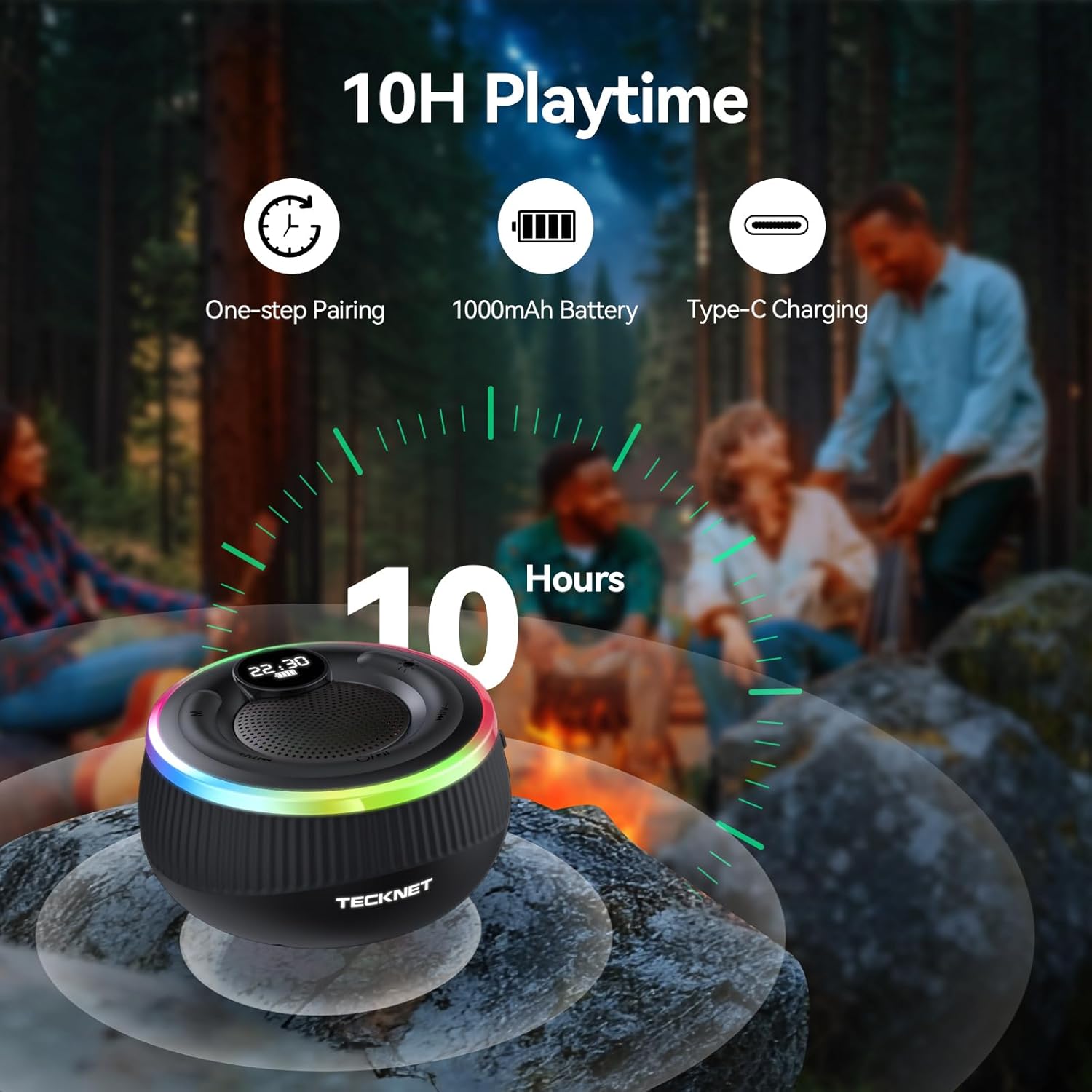 TECKNET Bluetooth Shower Speaker, IPX7 Waterproof with 360° Stereo Sound