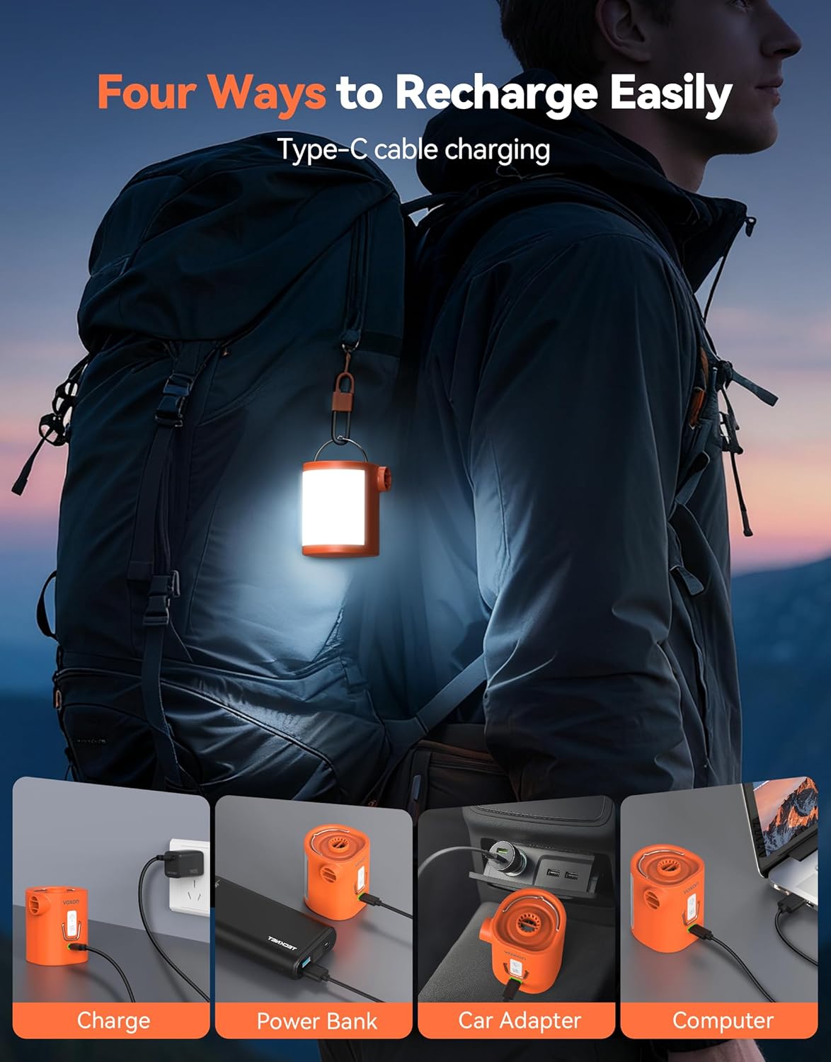 VOXON Portable Electric Pump with Camping Light