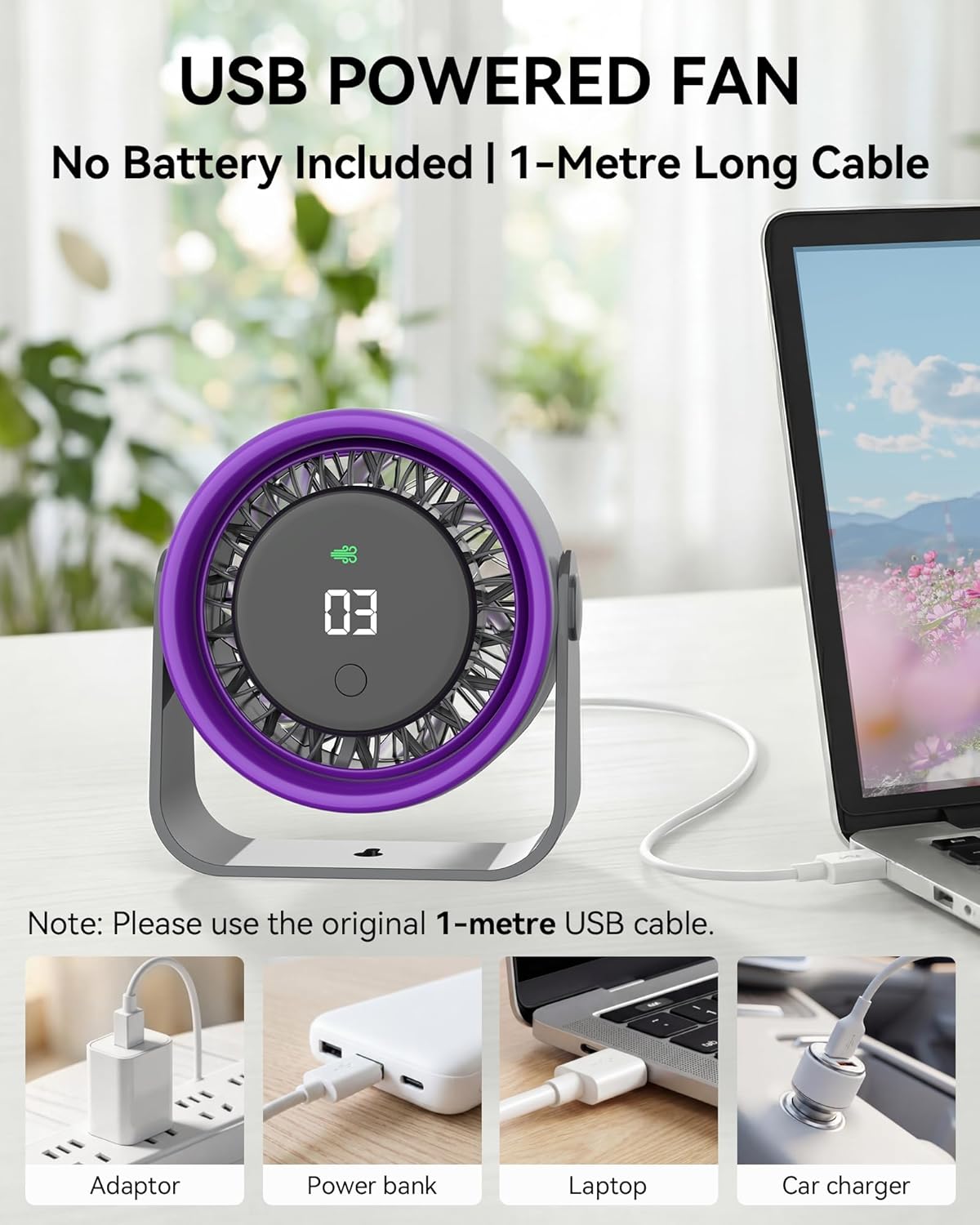 VOXON Small Personal Table Fan with 4 Speeds