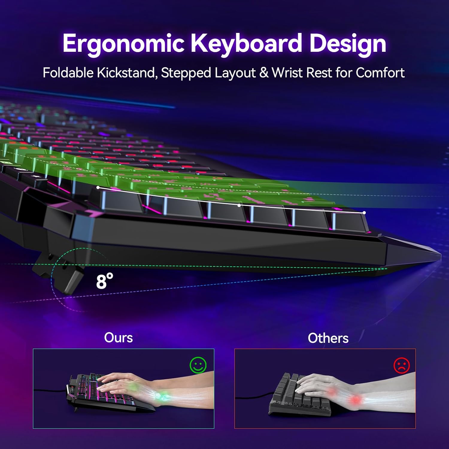 TECKNET Wired Gaming Keyboard, 26-Key Anti-Ghosting RGB Keyboard