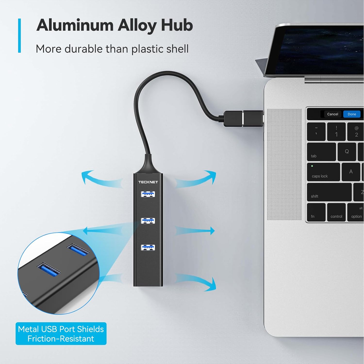 TECKNET USB C Hub, Aluminum 3 Port USB Hub 3.0, 4 in 1 USB Splitter