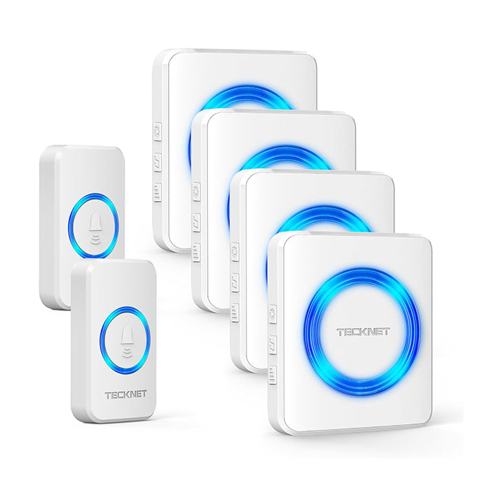 TECKNET Wireless Doorbell with 2 Push Buttons & 4 Receivers