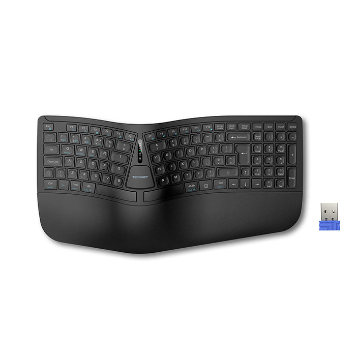 TECKNET Wireless Ergonomic Keyboard, 2.4G USB & Bluetooth Rechargeable Keyboard