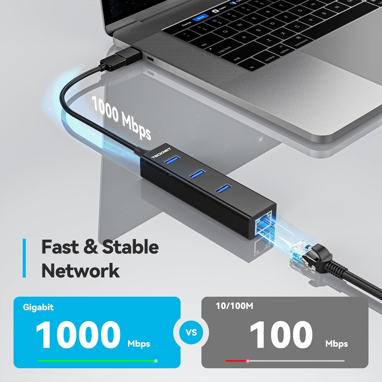 TECKNET USB C Hub, Aluminum 3 Port USB Hub 3.0, 4 in 1 USB Splitter