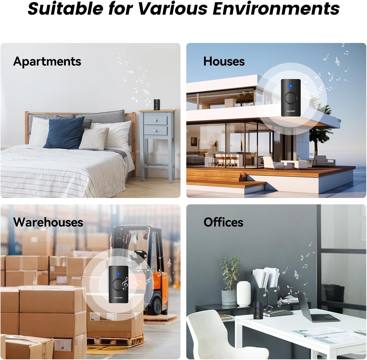 TECKNET Wireless Doorbell, Door Bells Wireless IP65 Waterproof Battery Operated Cordless Door Chime Kit