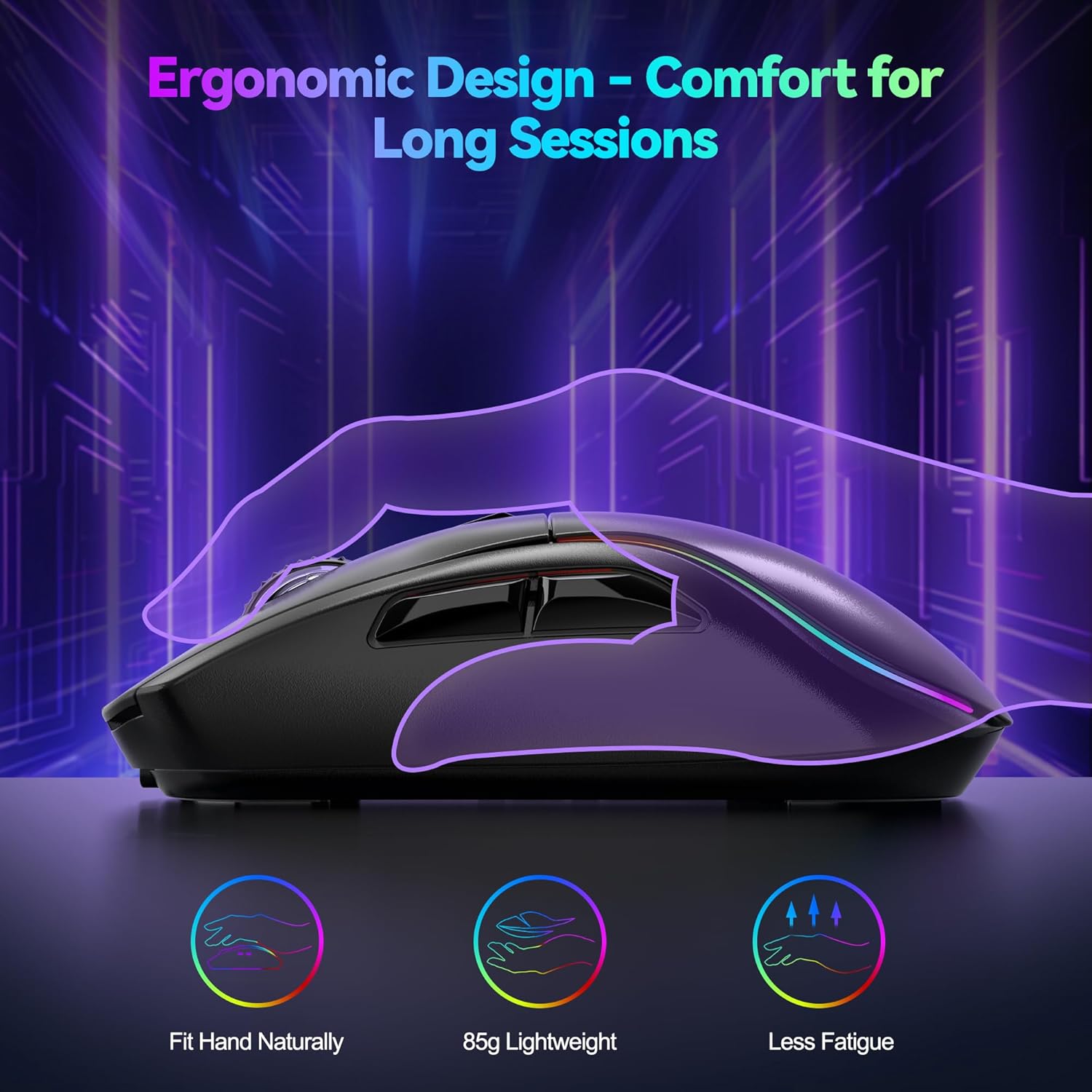 TECKNET Wireless Gaming Mouse with Tripe-Mode 2.4GHz / USB C/Bluetooth Mouse Up to 24,000DPI