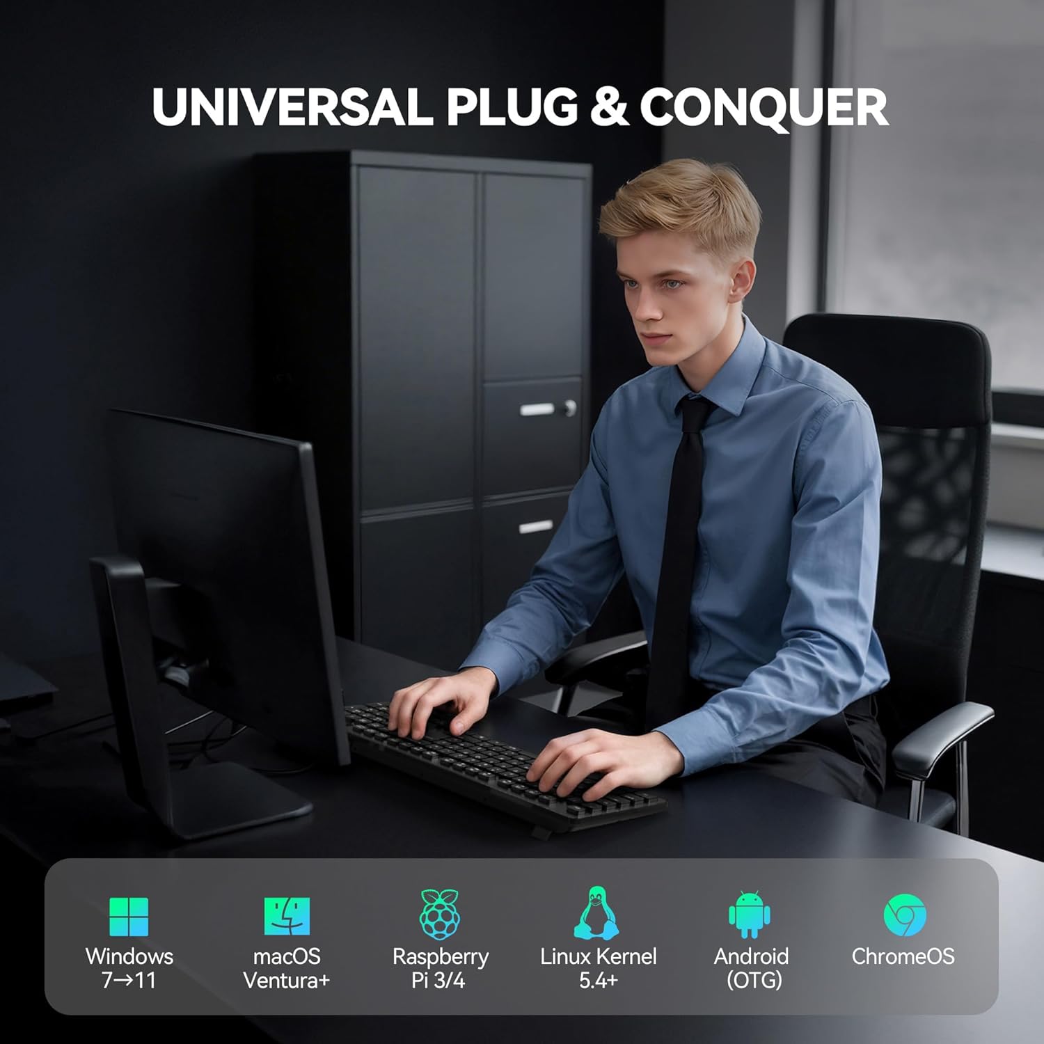 TECKNET Wired USB Keyboard, Full-Size Silent Office Keyboard with Numeric Keypad