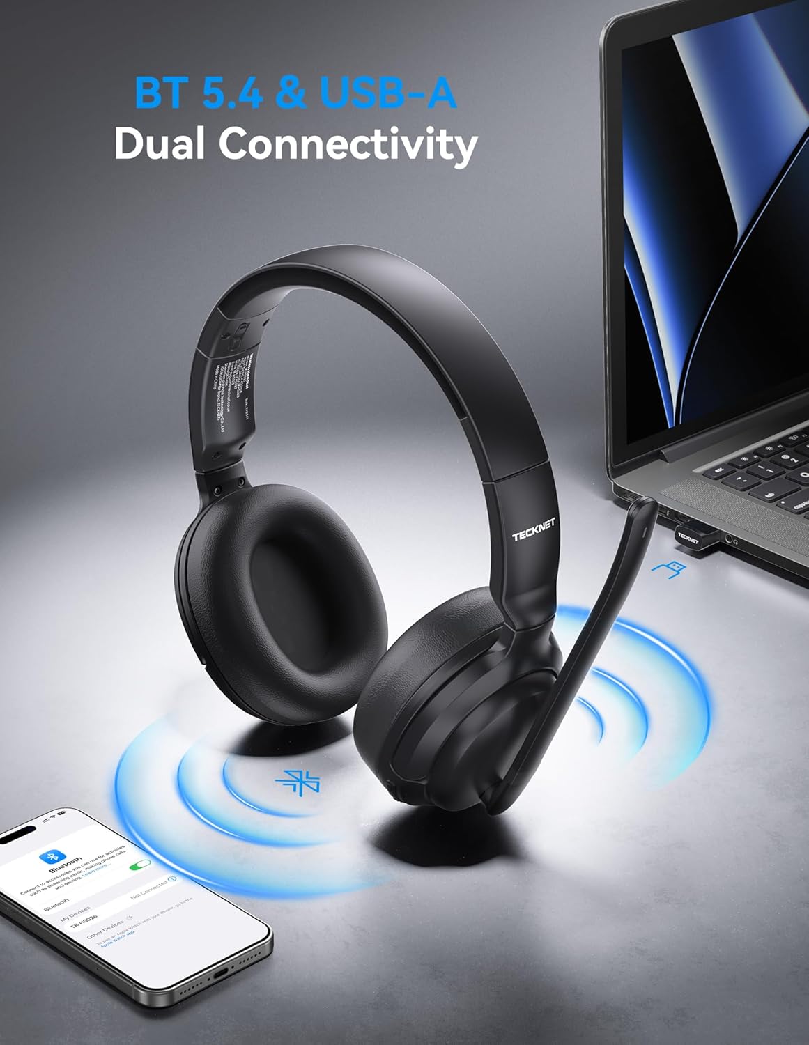 TECKNET Mono/Stereo 2-in-1 Wireless Bluetooth Headphones with Microphone