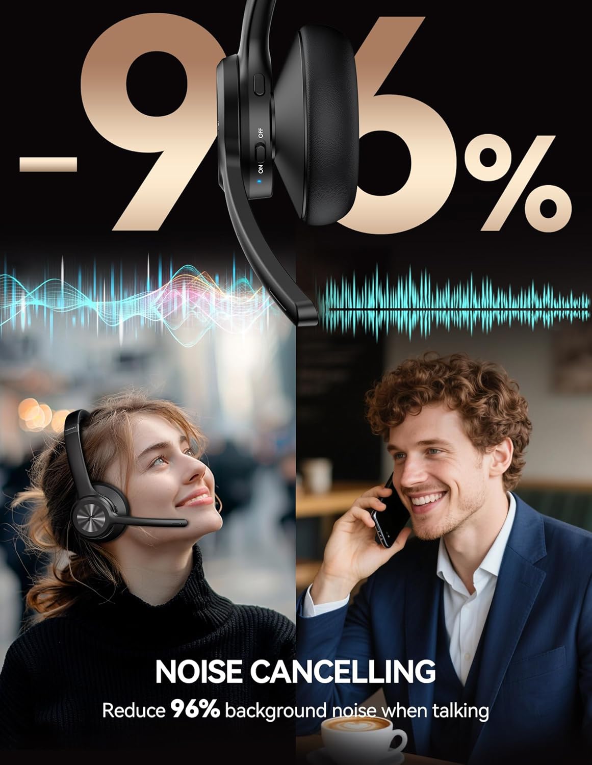 TECKNET Bluetooth Headset with Microphone Noise Cancelling