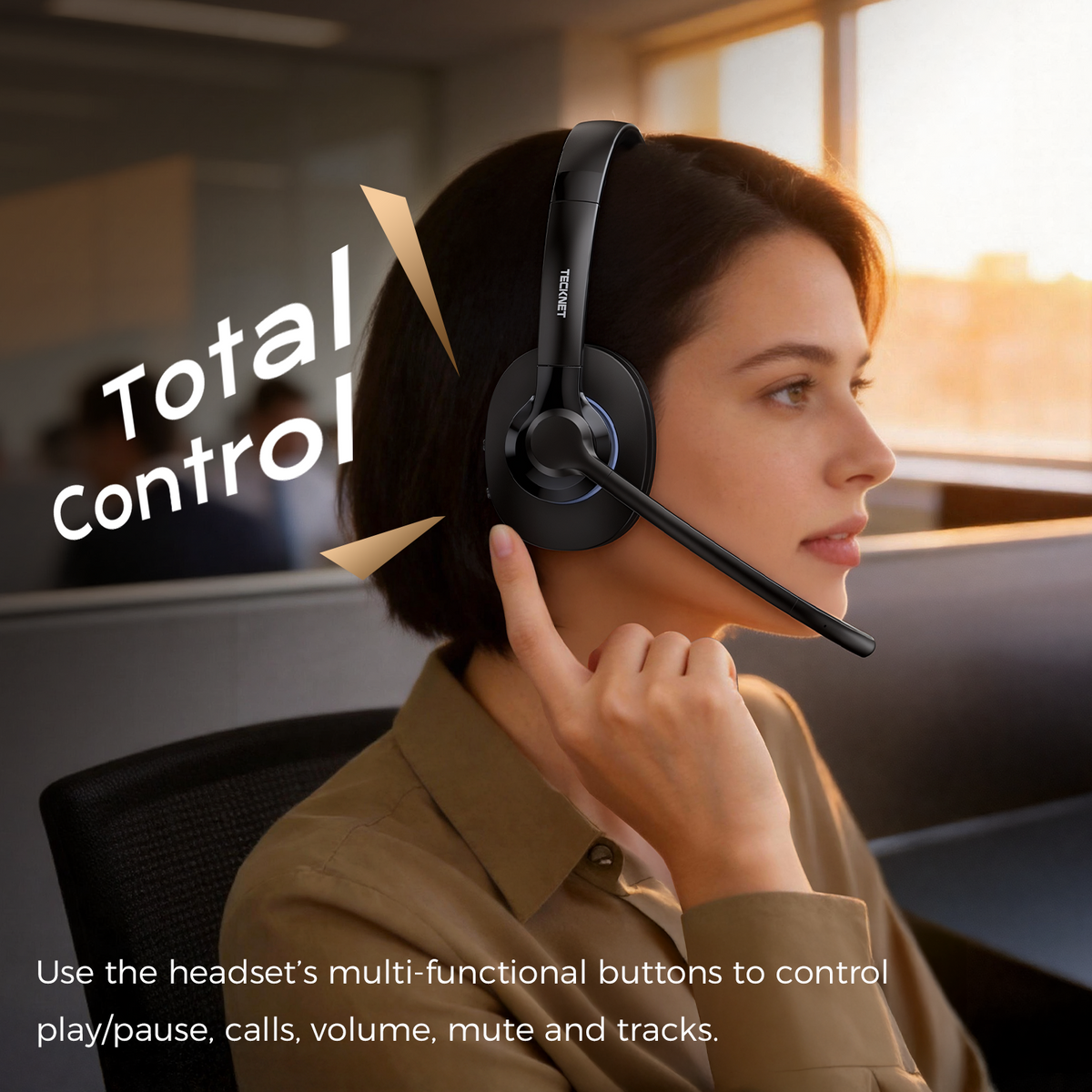 TECKNET Bluetooth Headset with AI Noise Cancellation, Bluetooth 6.0, USB-A, 50H Playtime, Mute & Mic, Wireless On-Ear Headphones