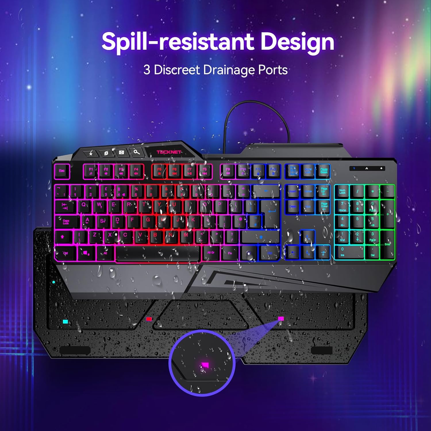 TECKNET Wired Gaming Keyboard, 26-Key Anti-Ghosting RGB Keyboard