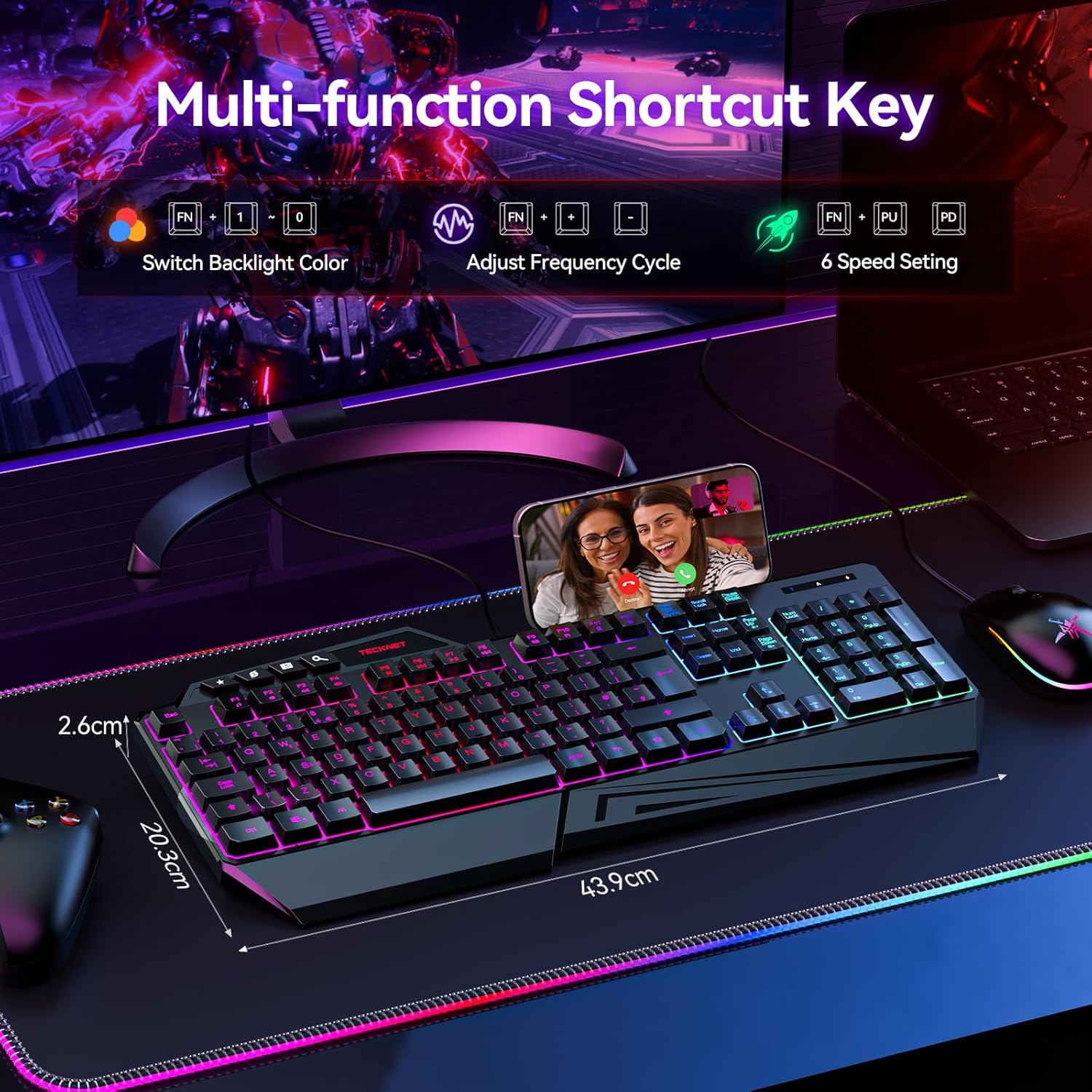 TECKNET Wired Gaming Keyboard, 26-Key Anti-Ghosting RGB Keyboard