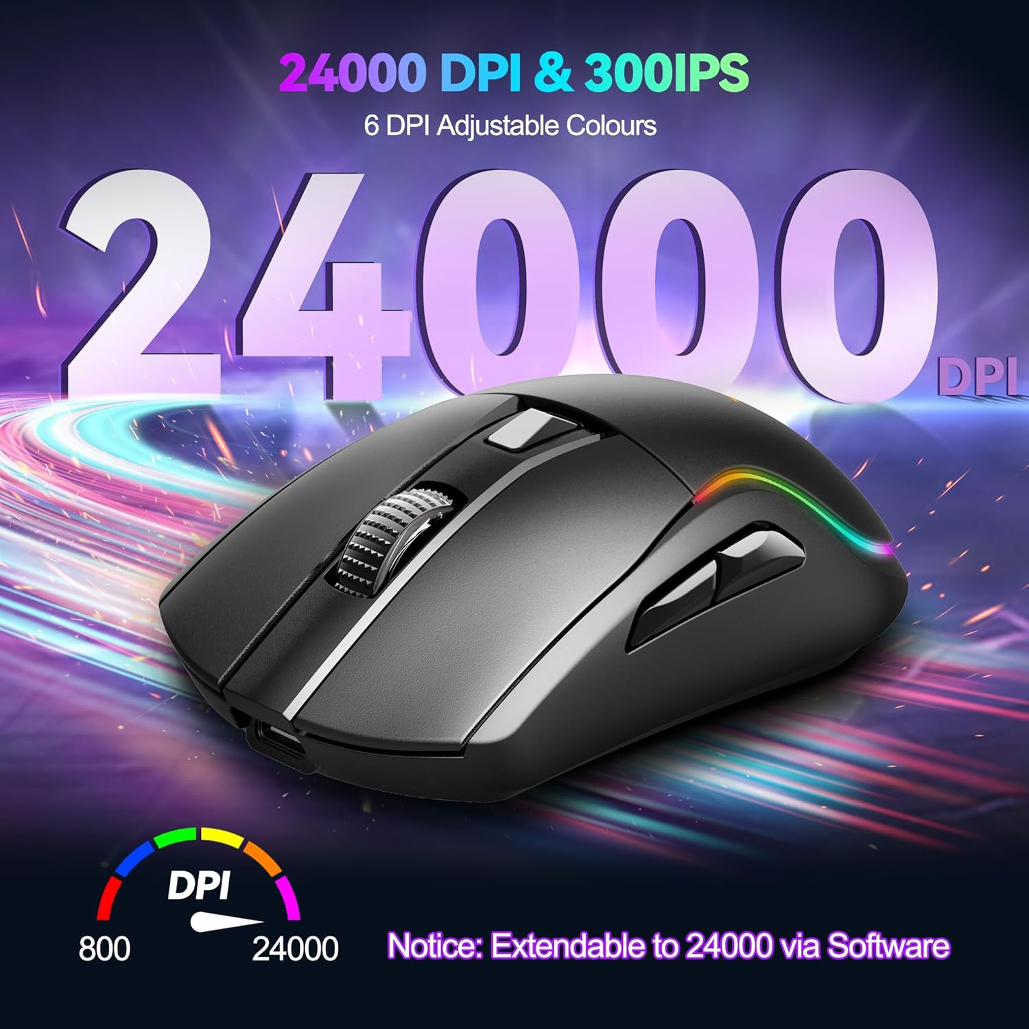 TECKNET Wireless Gaming Mouse with Tripe-Mode 2.4GHz / USB C/Bluetooth Mouse Up to 24,000DPI