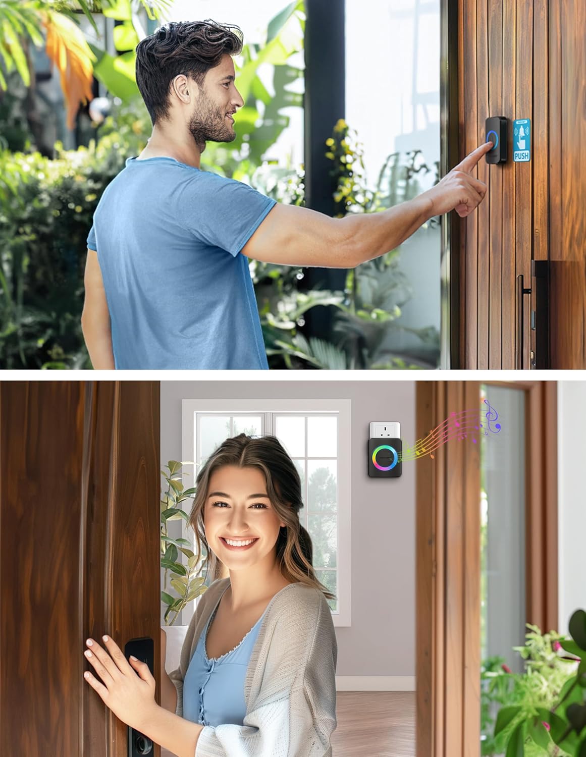 TECKNET Wireless Doorbell 3 Receivers, Door Chime Kit with RGB Light