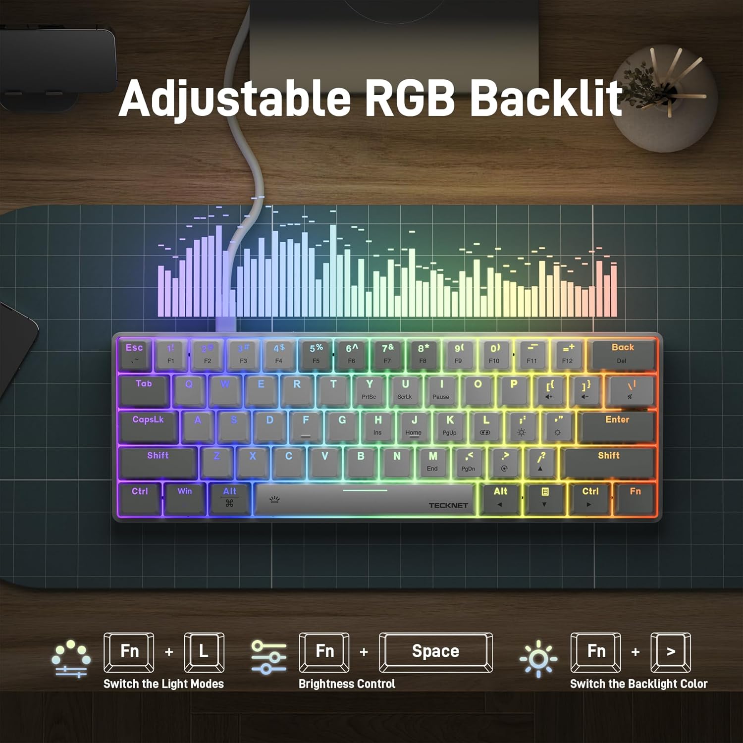 TECKNET 60% Mechanical Gaming Keyboard-RGB Backlit,Ultra Compact Mini 61 Keys