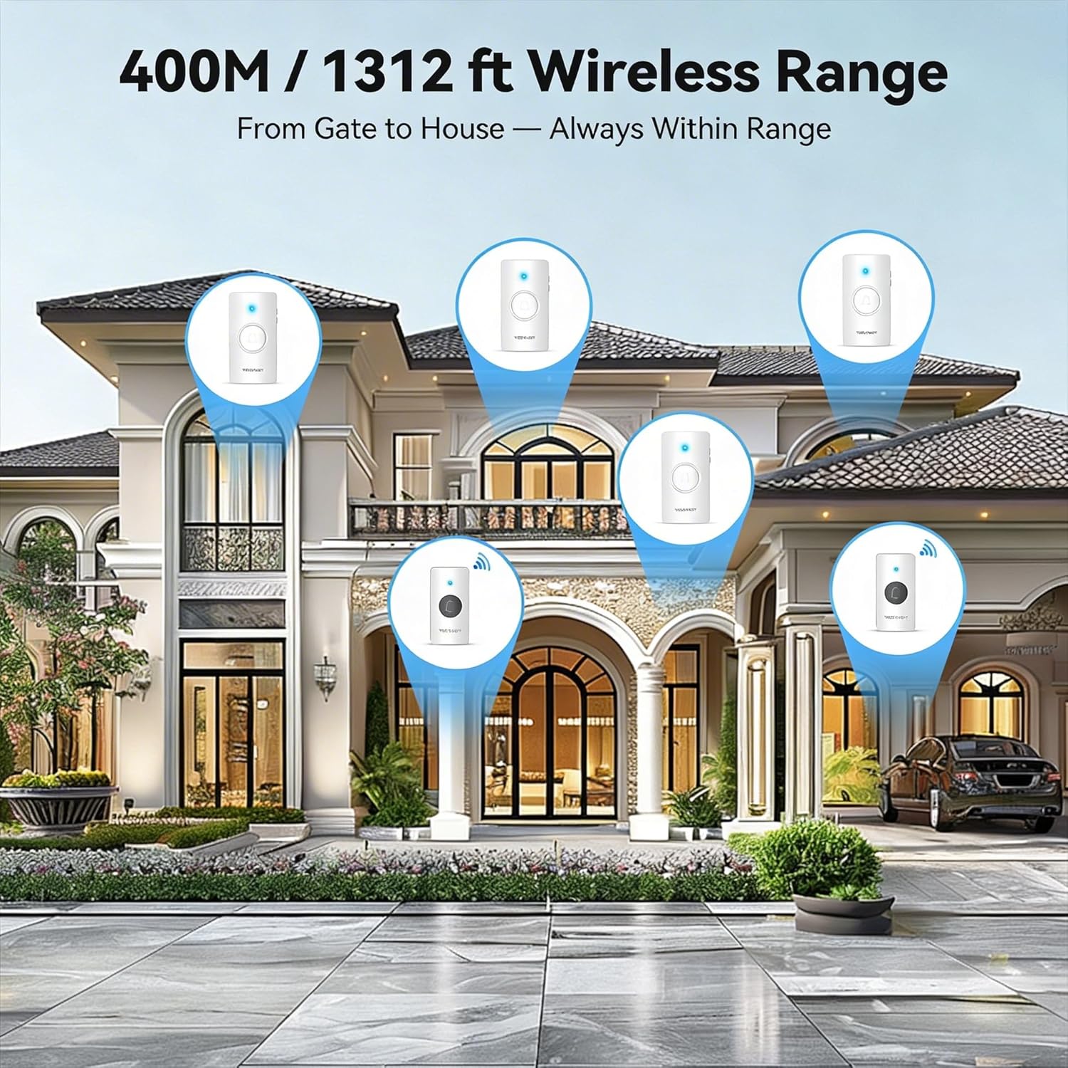 TECKNET Wireless Doorbell with 2 Push Buttons & 4 Receivers