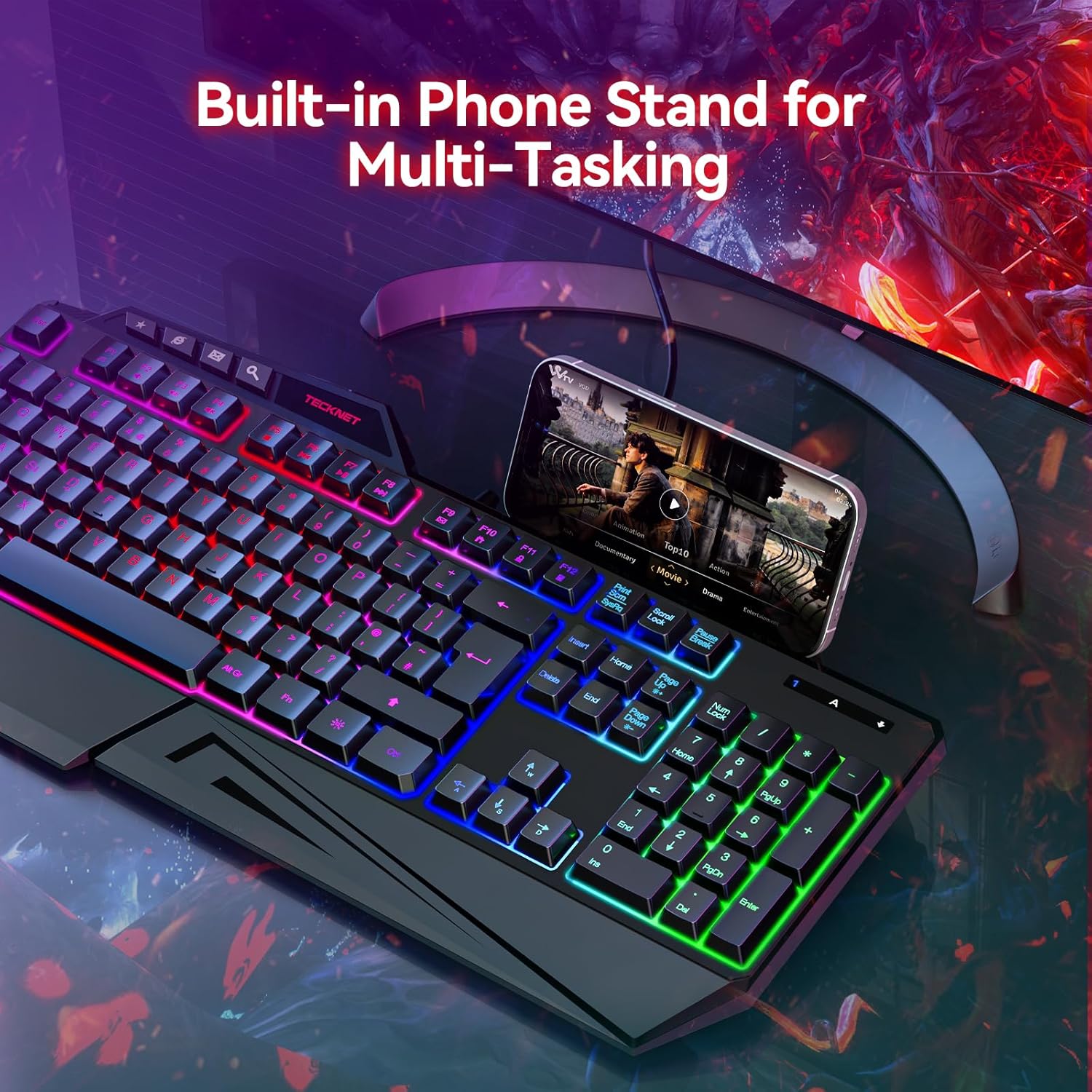 TECKNET Wired Gaming Keyboard, 26-Key Anti-Ghosting RGB Keyboard