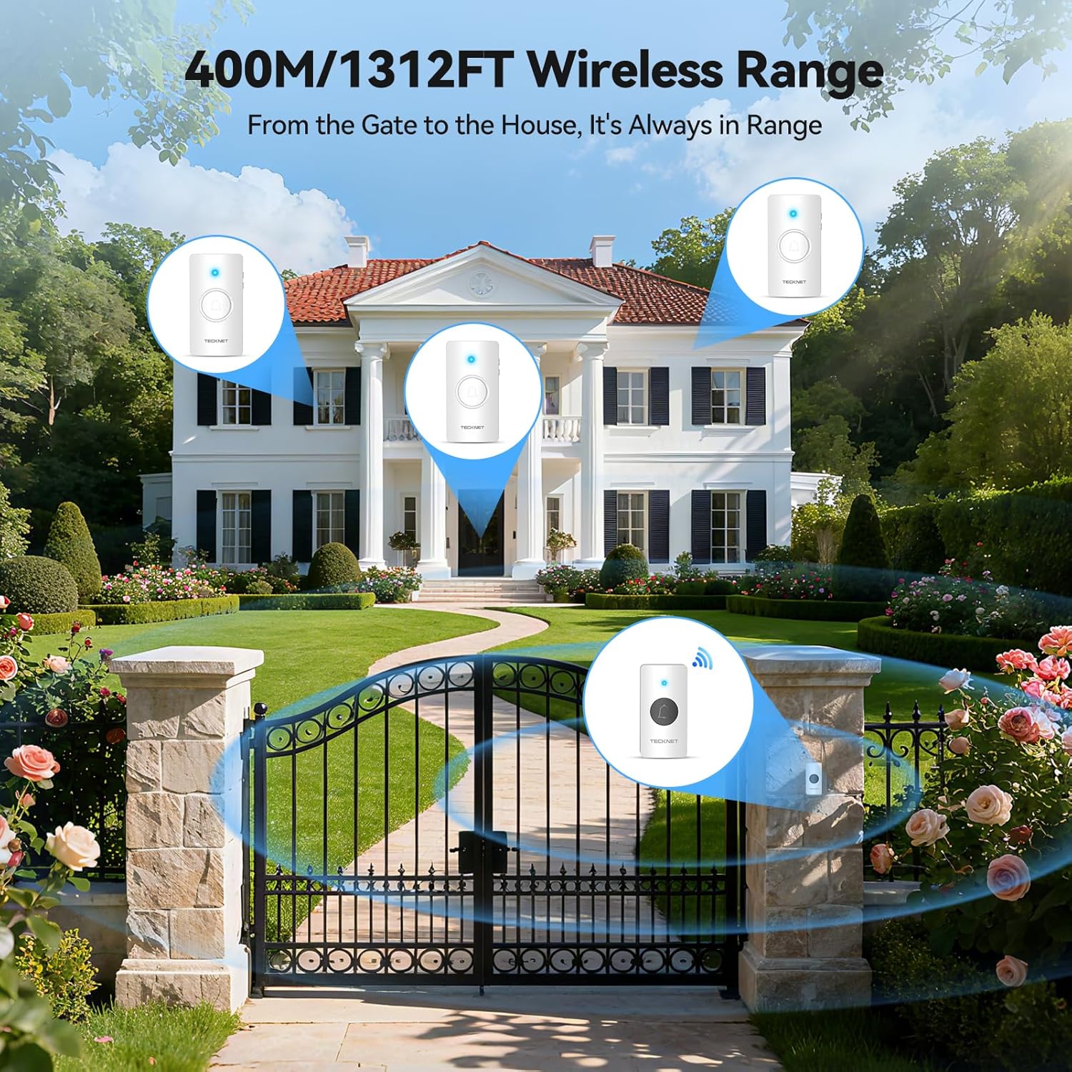 TECKNET Wireless Doorbell Battery with 3 Receivers