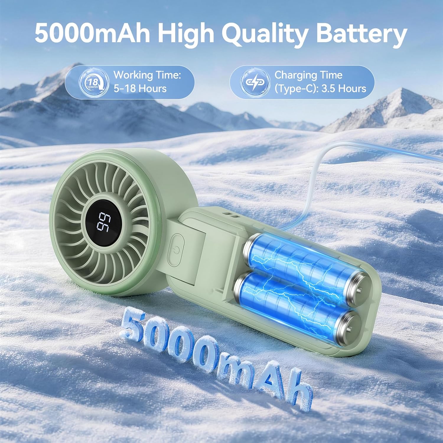 TECKNET Rechargeable Handheld Fan with 5000mAh