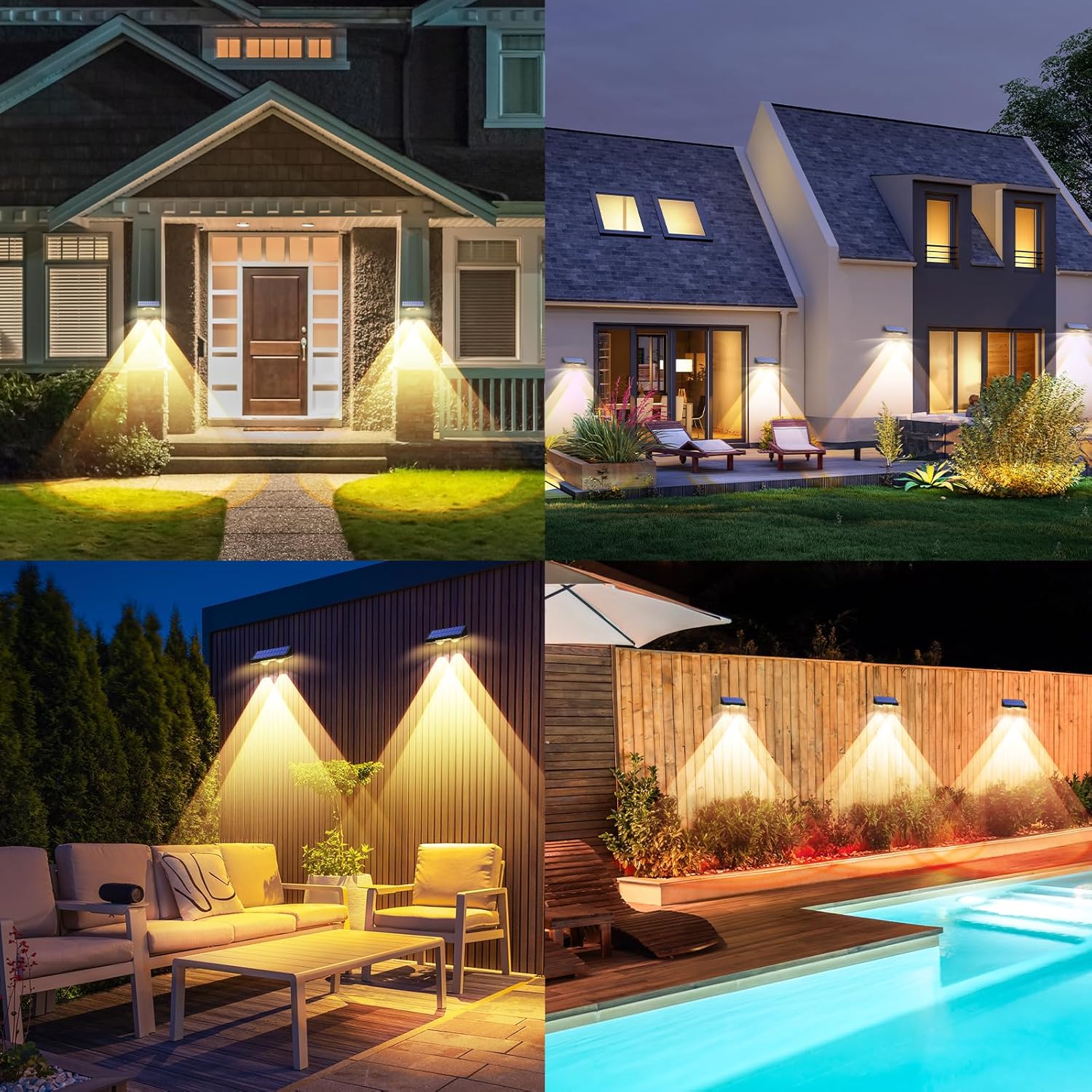 TECKNET Solar Fence Lights Outdoor Garden, 4 Pack Solar Wall Lights Outdoor IP66 Waterproof