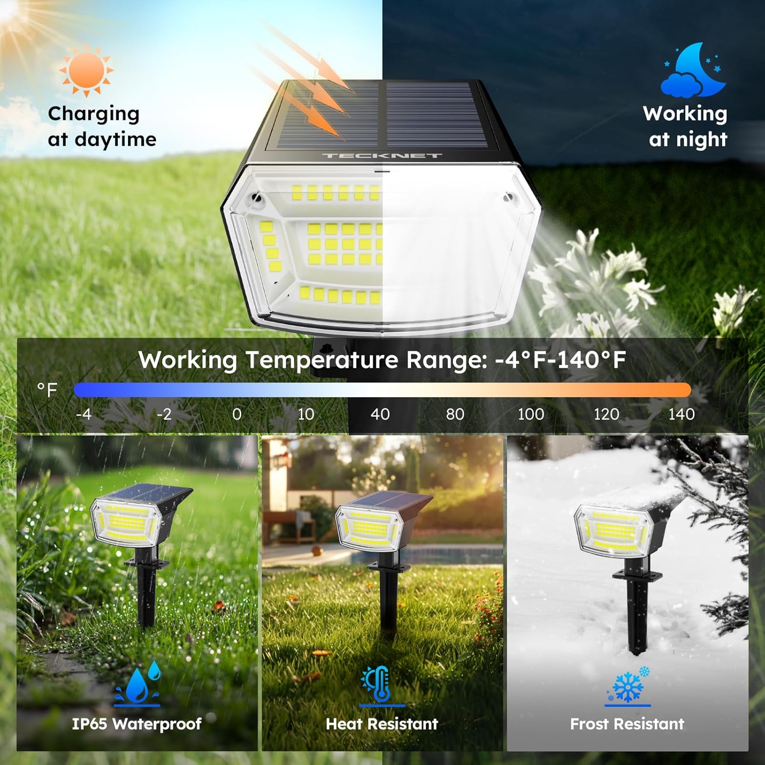 TECKNET Solar Spot Lights Outdoor Garden