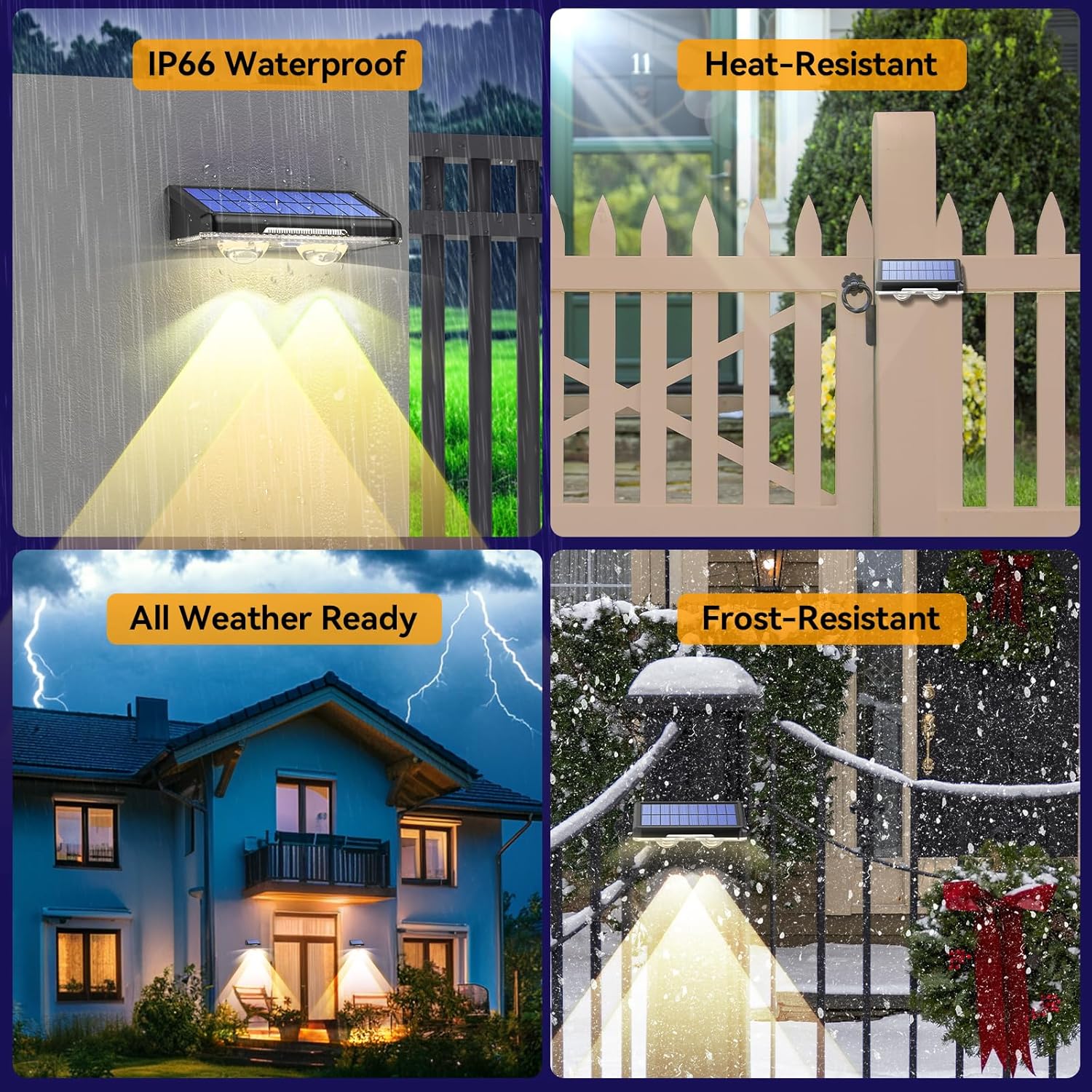 TECKNET Solar Fence Lights Outdoor Garden, 4 Pack Solar Wall Lights Outdoor IP66 Waterproof