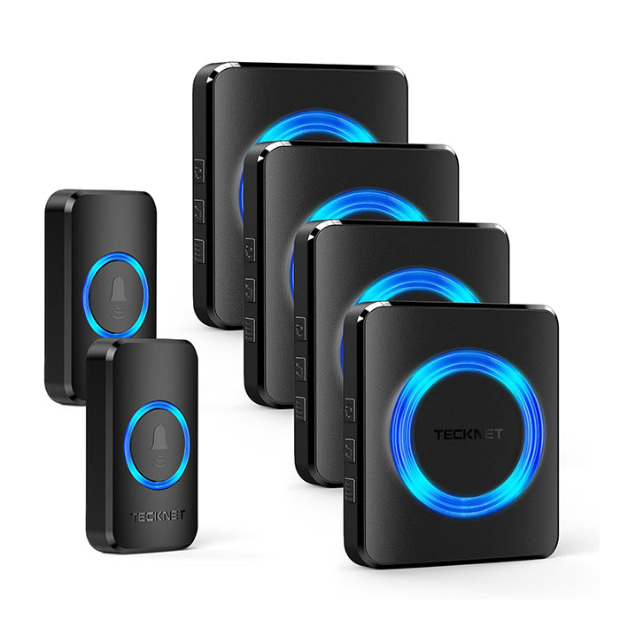 TECKNET Wireless Doorbell with 2 Push Buttons & 4 Receivers
