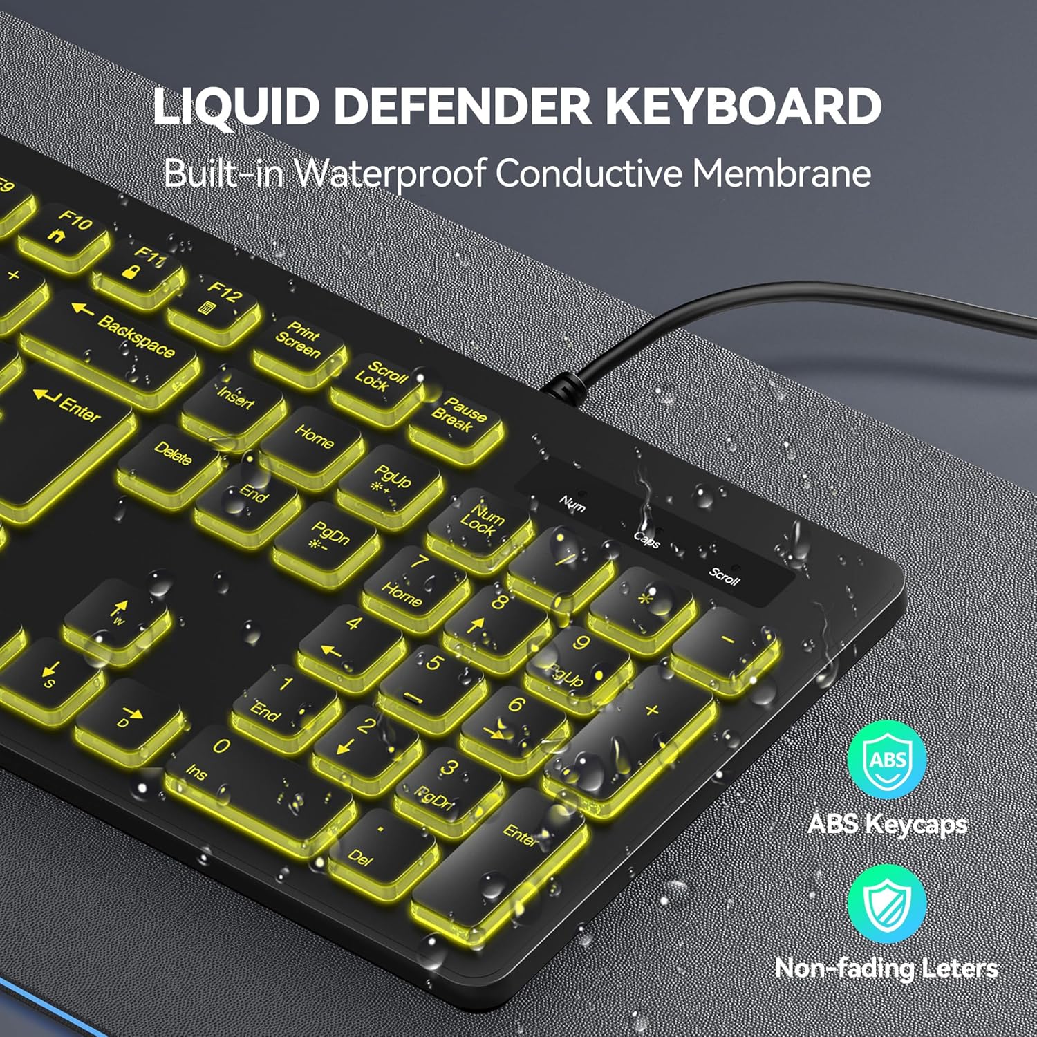 TECKNET Wired USB Keyboard, Backlit 7-Colors & Adjustable