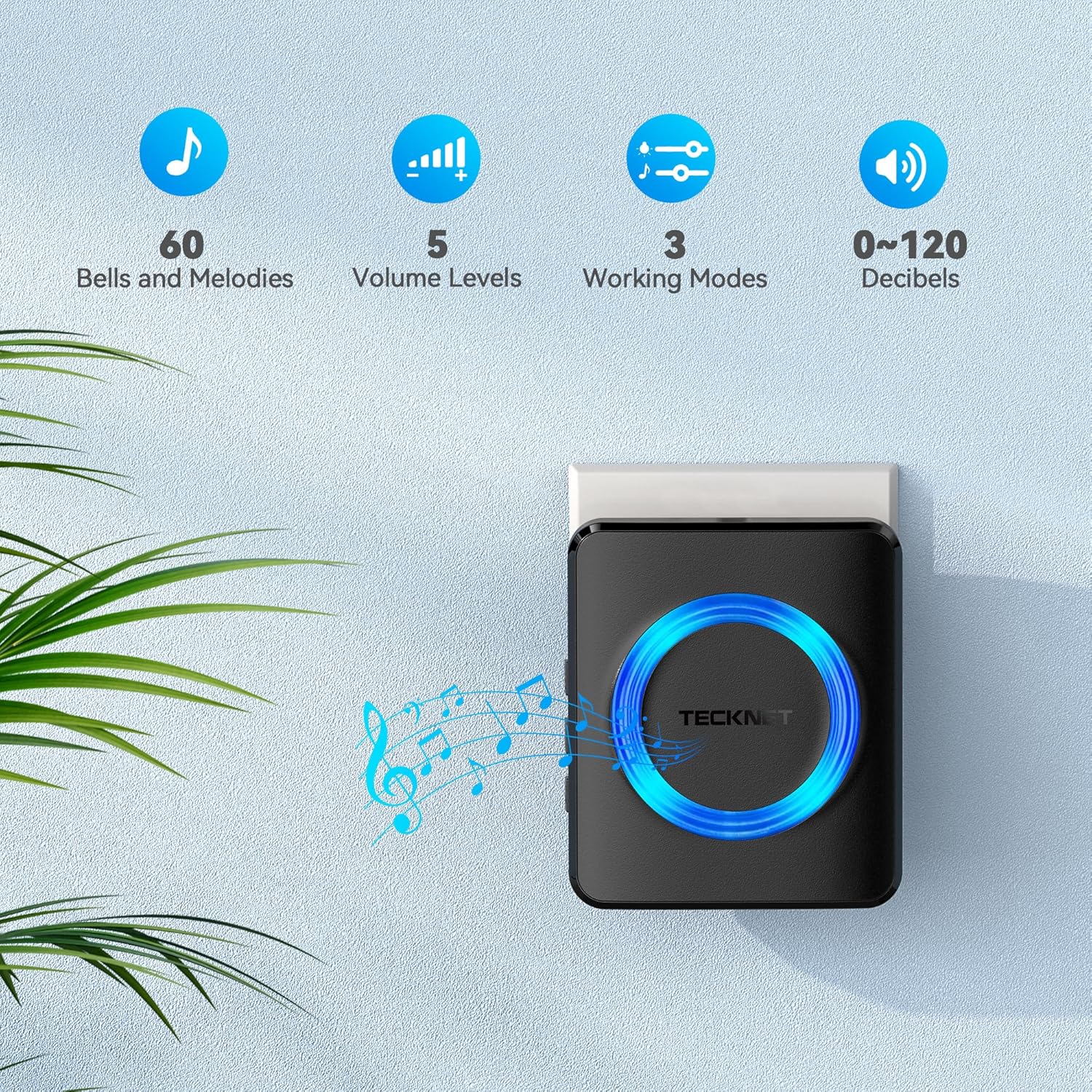 TECKNET Wireless Doorbell with 2 Push Buttons & 4 Receivers