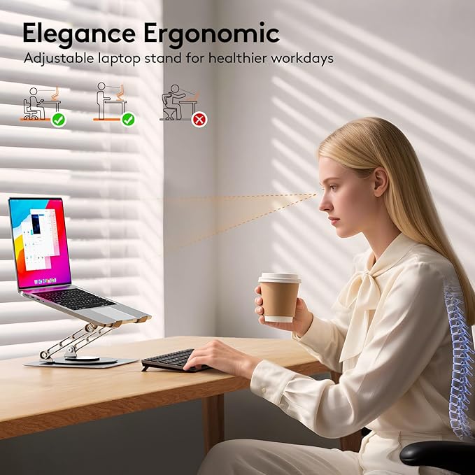 TECKNET Adjustable Laptop Stand for Desk 360° Rotating Ergonomic Laptop Holder