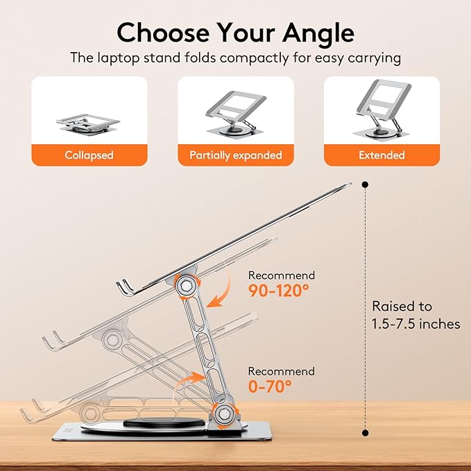 TECKNET Adjustable Laptop Stand for Desk 360° Rotating Ergonomic Laptop Holder