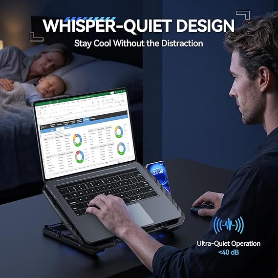 TECKNET Laptop Cooling Pad, Laptop Cooler with 9 Quiet Fans at 2600RPM