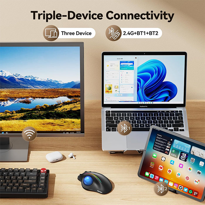 TECKNET Wireless Trackball Mouse, Ergonomic Mouse With Thumb Control