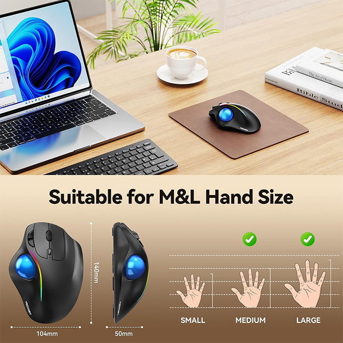 TECKNET Wireless Trackball Mouse, Ergonomic Mouse With Thumb Control