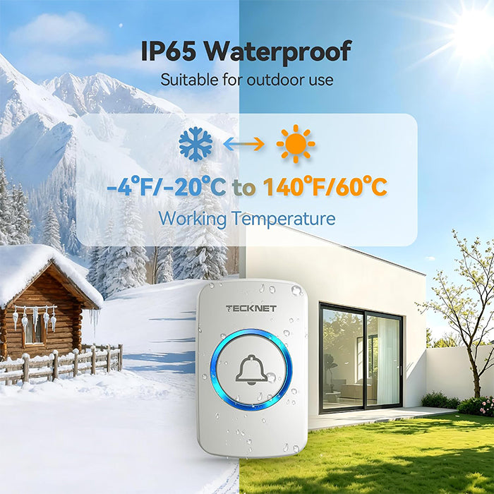TECKNET Wireless Doorbell with 3 Receivers for Home, Office, Villa