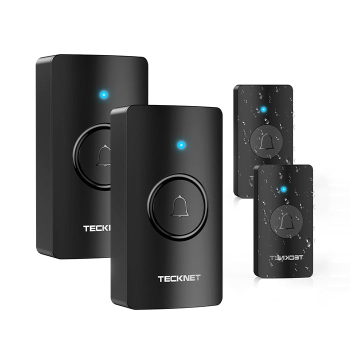 TECKNET Wireless Battery Doorbell, 2 Receivers & 2 Push Buttons, HWD01993