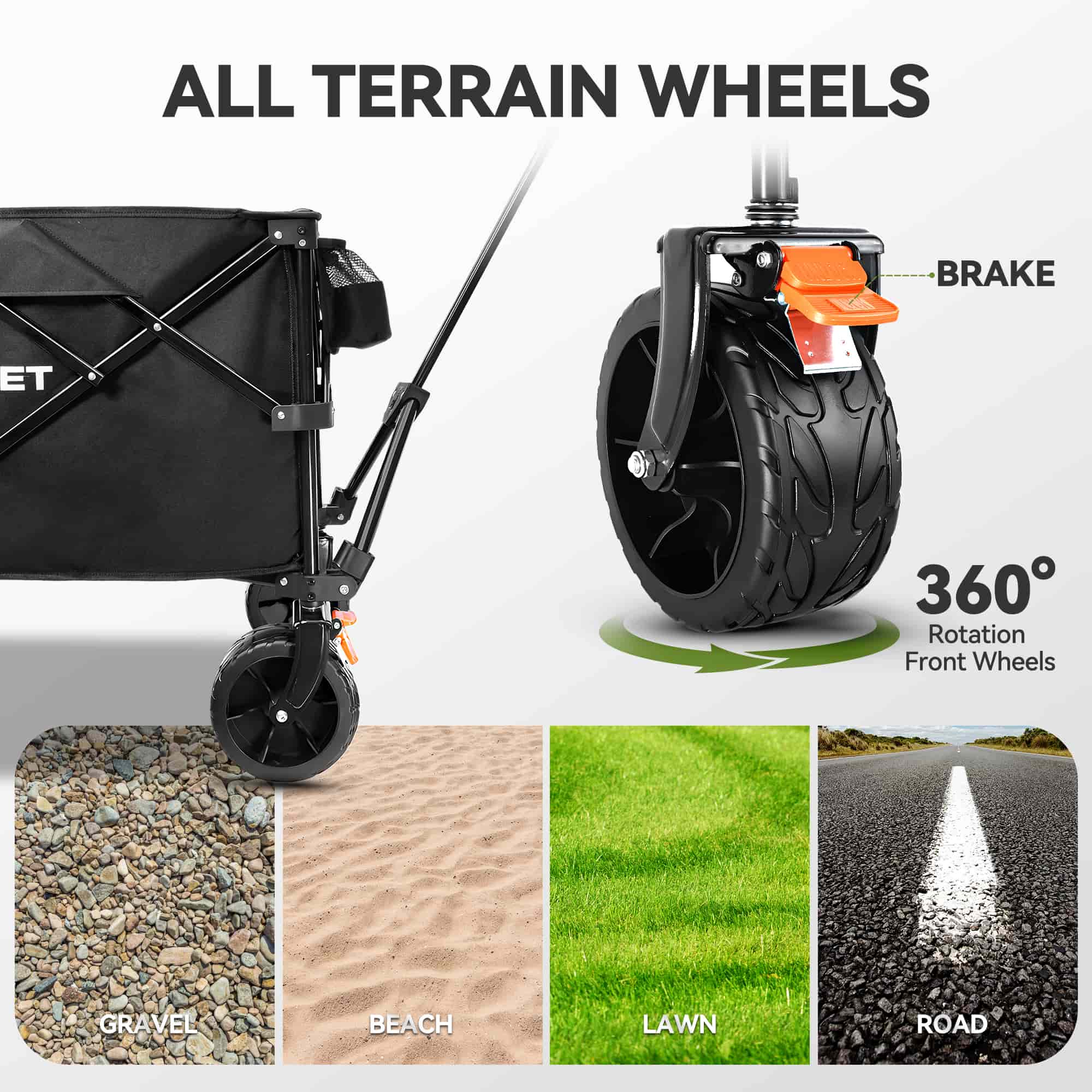 TECKNET Folding Wagon Heavy Duty All-Terrain Collapsible Camping Trolley Cart 180L