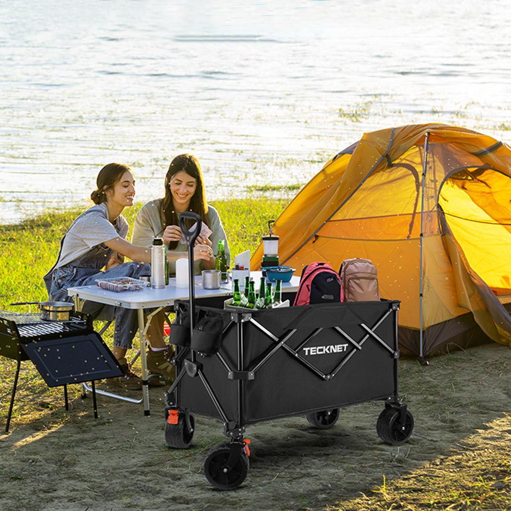 TECKNET Folding Wagon Heavy Duty All-Terrain Collapsible Camping Trolley Cart 180L