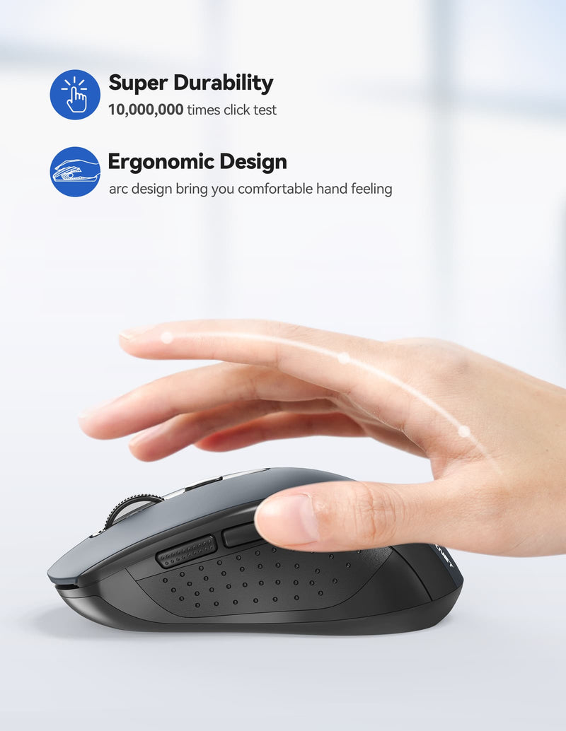 TECKNET 2.4G Wireless Computer Mouse, Ergonomic Optical Mouse with Nano Receiver & 6 Buttons, 2000 DPI USB Mouse