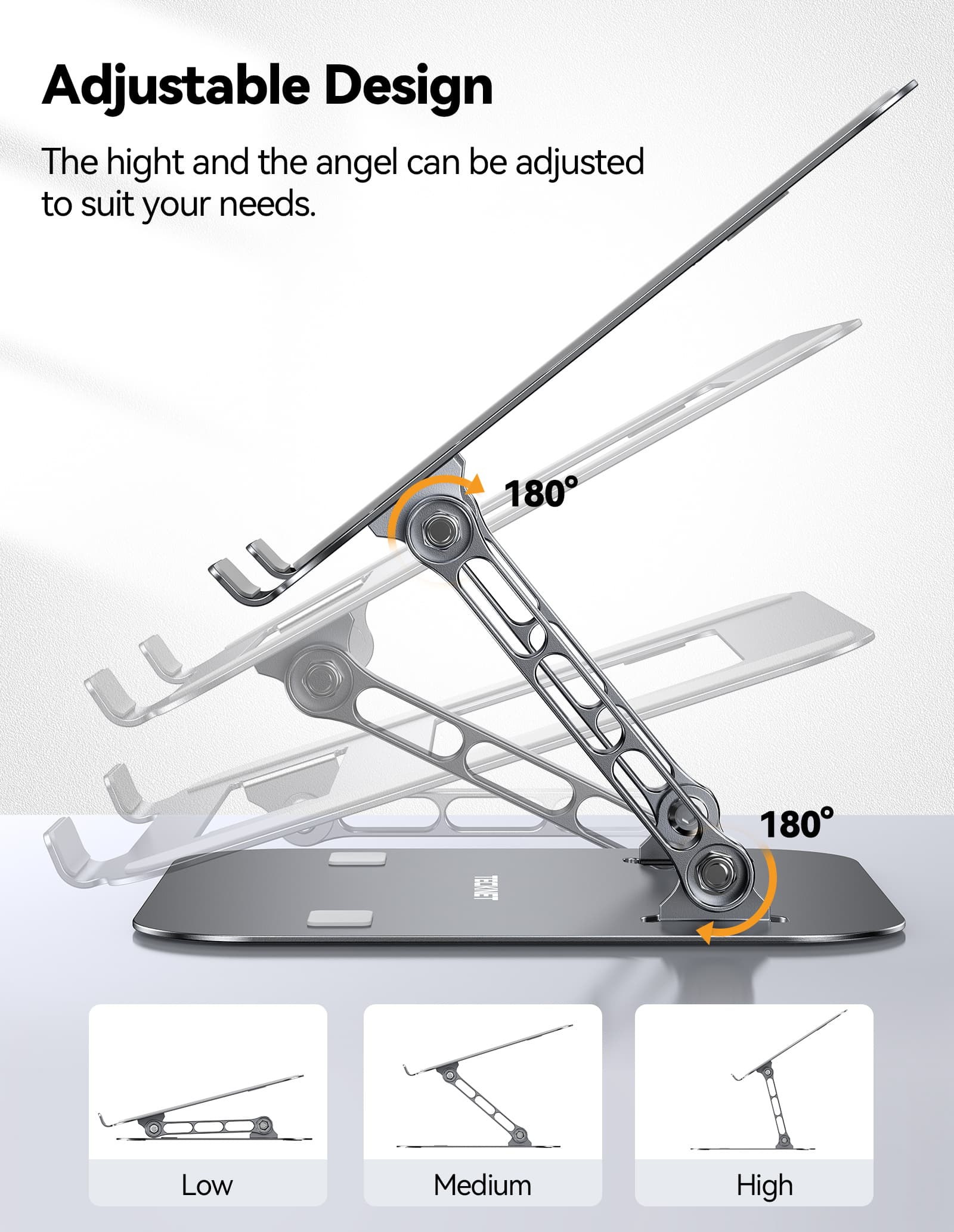 TECKNET Adjustable Laptop Stand, Ergonomic Foldable Holder for 11-17.3 Inch Laptops, MacBooks, and Tablets