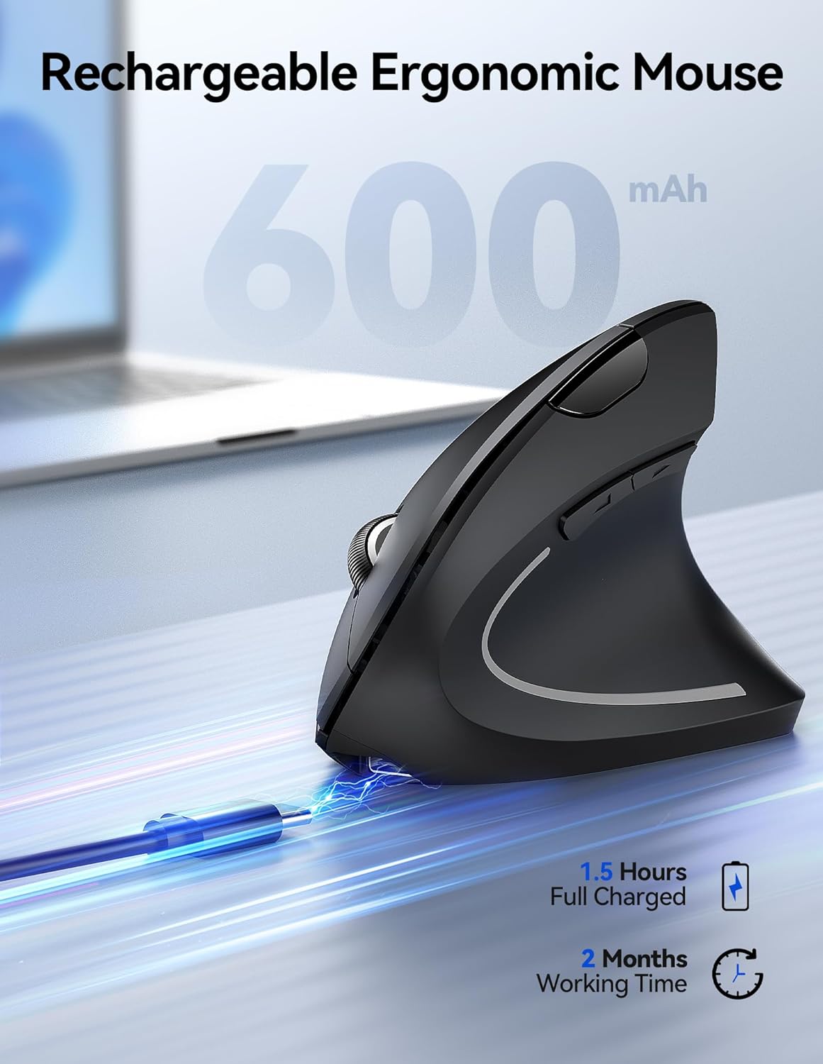 TECKNET Ergonomic Mouse, 2.4G Rechargeable Vertical Mouse 4800 DPI